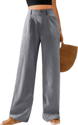 Feiersi Womens Casual Wide Leg Pants High Waisted Button Down Straight Long Trousers Palazzo Pants Large 18 Light Gray