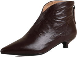 TinaCus Women's Handmade Genuine Leather Pointed Toe Low Kitten Heel V-Cutting Ankle Boots 9 Brown