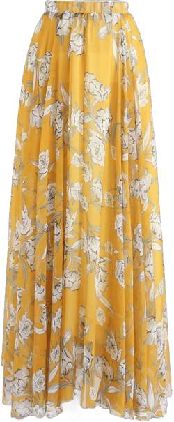 CHICWISH Women's Floral Watercolor Flower Maxi Floral Chiffon Slip Skirt Medium-Large Yellow Flower