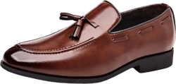 Sexlip Men's Leather Tassel Loafers Slip on Dress Shoes Wedding Party Formal Business Comfortable Breathable Lightweight Shoes Brown 39