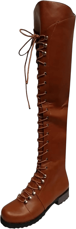 Ladies Knee High Laced Boots Sexy Over the Knee boots for Women Black Motorcycle Leather Boots with Calf Buckle 8.5 A1-brown