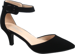 Forever Sunrise-39 Women's Ankle Strap Buckle Pointy Toe Stiletto Low Heel Pumps ( Black, 9 )
