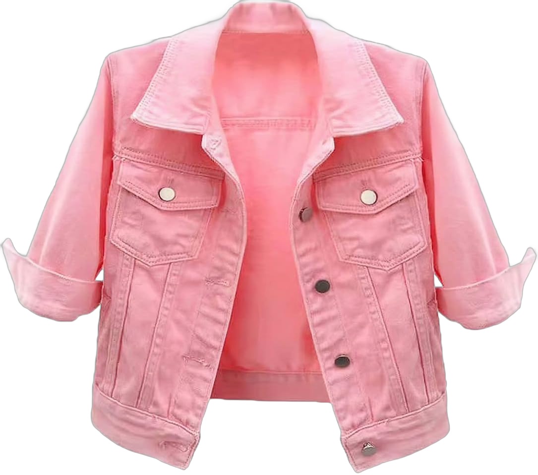 loveimgs Women Casual 3/4 Sleeve Button Down Cropped Denim Jean Jacket Motorcycle Short Jacket X-Small Pink