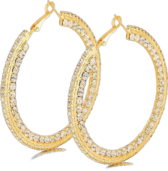 Gold Hoop Earrings For Women Larg Rhinestone Gold Hoop Earrings Crystal Stainless Steel Hoop Earring For Gril Hypollergenic Jewelry For Sensitive Ears Big Hoop Earrings