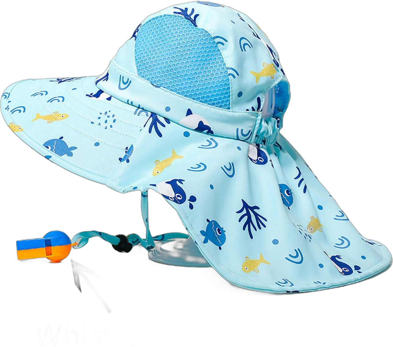 1pc Sun Protection Hat For Children, Anti-UV Quick-Dry Breathable Summer Beach Cap With Print And Cape (Whistle Color Random)