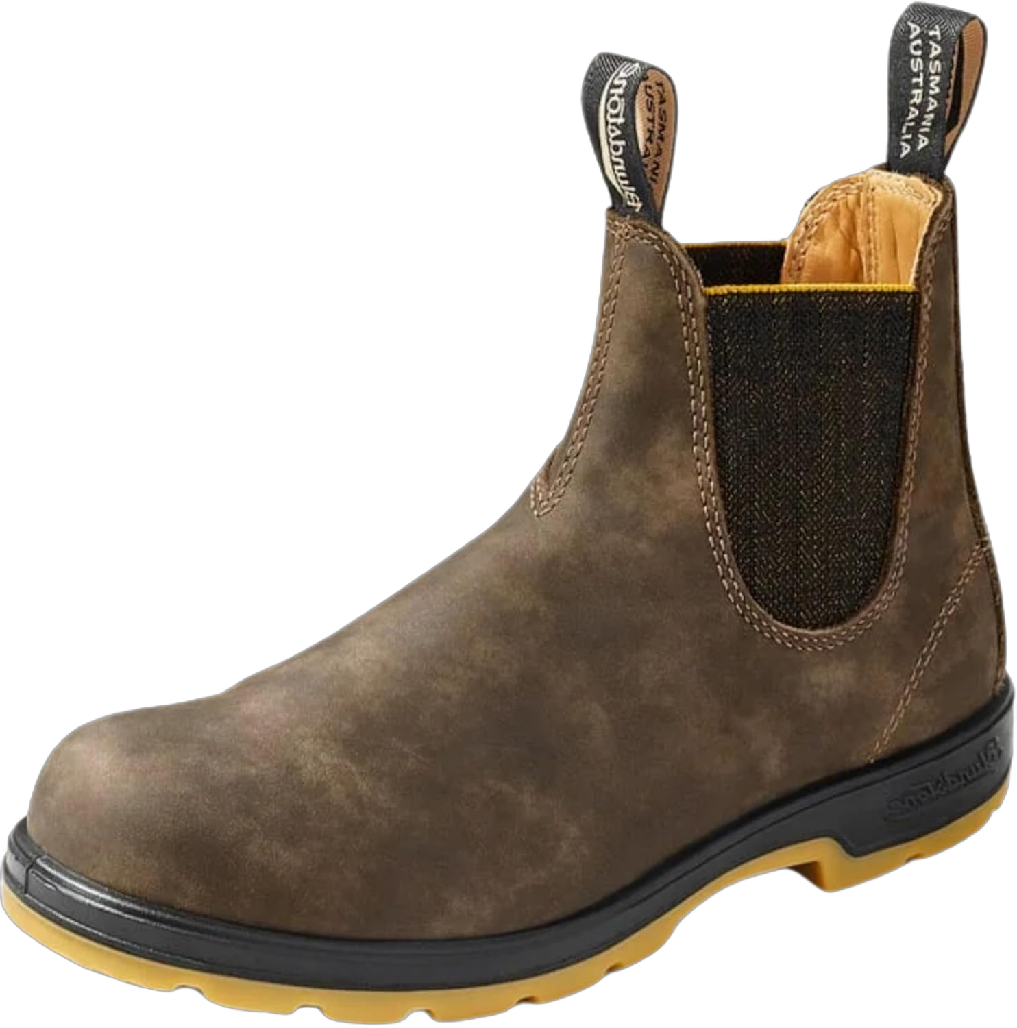 Blundstone 1944 Men's Classics Chelsea Boots with Yellow Soles, Rustic Brown/Mustard Black Premium Water Resistant Leather with a Cushioned Midsole and Elastic Side, 12 UK