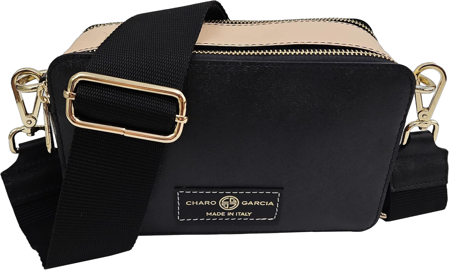 Premium Italian Leather Handmade in Tuscany, Italy. Crossbody Handbags for Women with Adjustable Strap Made in Italy Black/Off-white