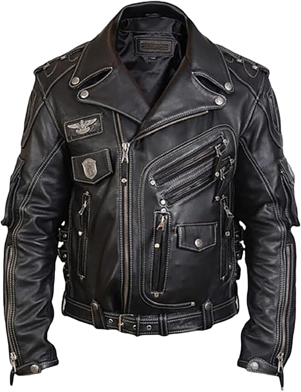 Men's Genuine Cowhide Top Grain Premium Heavyweight Biker Leather Jacket | HD Motorcycle Black Leather Jacket | Size Xs - 4xL X-Small Black