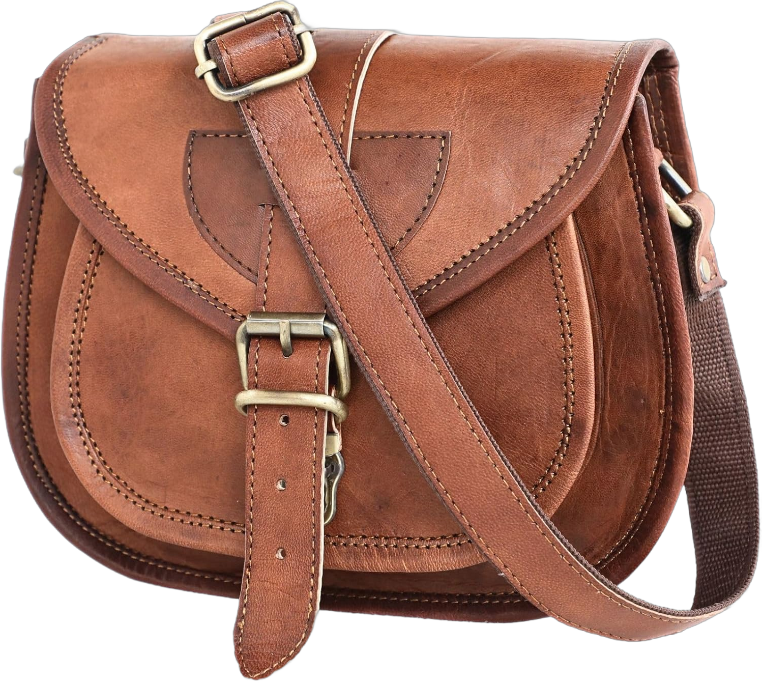 Vintage Brown Leather Satchel Purse for Women - Genuine Leather Crossbody Saddlebag Handbag - Distressed Womens Brown Leather Purse Crossbody Bags, 9-inch