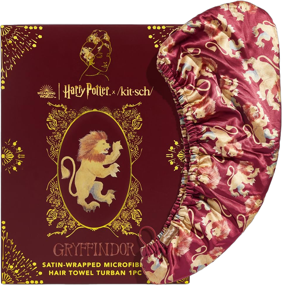 Kitsch Harry Potter x Satin Microfiber Hair Towel Wrap for Women - Valentines Gift for Her, Super Absorbent, Quick Dry, Anti-Frizz, for Long & Short Hairs, Turbans for Women, Hair Wrap - Gryffindor Gryffindor Pack of 1