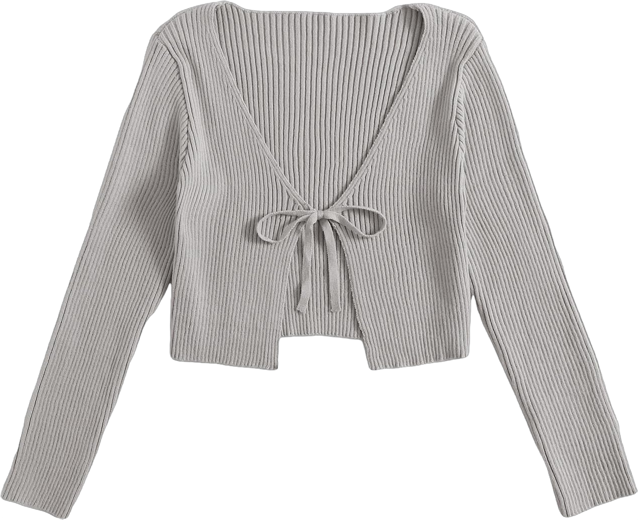 Floerns Women's Tie Front Long Sleeve Rib Knit Shrug Sweaters Cardigan Crop Top X-Large Light Grey