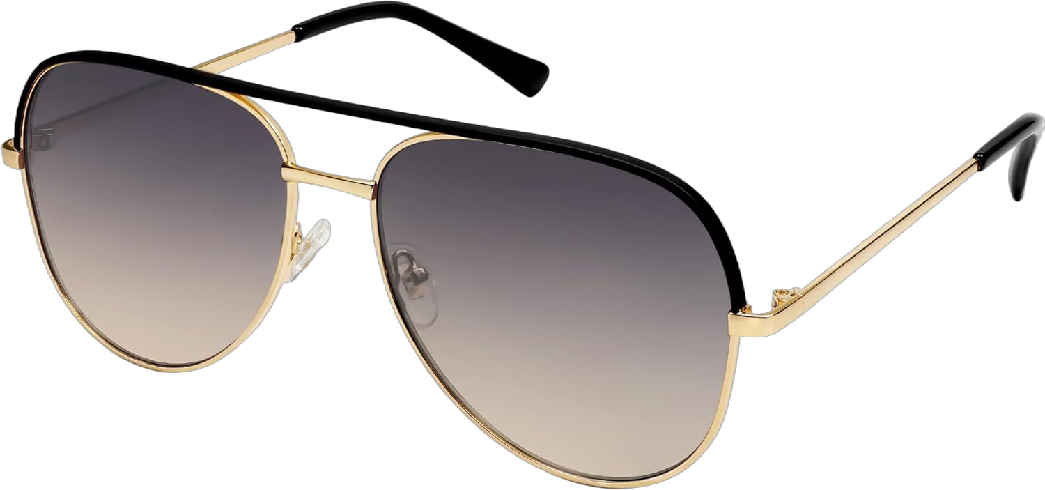 SOJOS Large Oversized Aviator Sunglasses for Women Men Classic Trendy UV400 Lenses Shades SJ1220 Gold Frame/Black Bar/Grey Gradient Brown Lenses