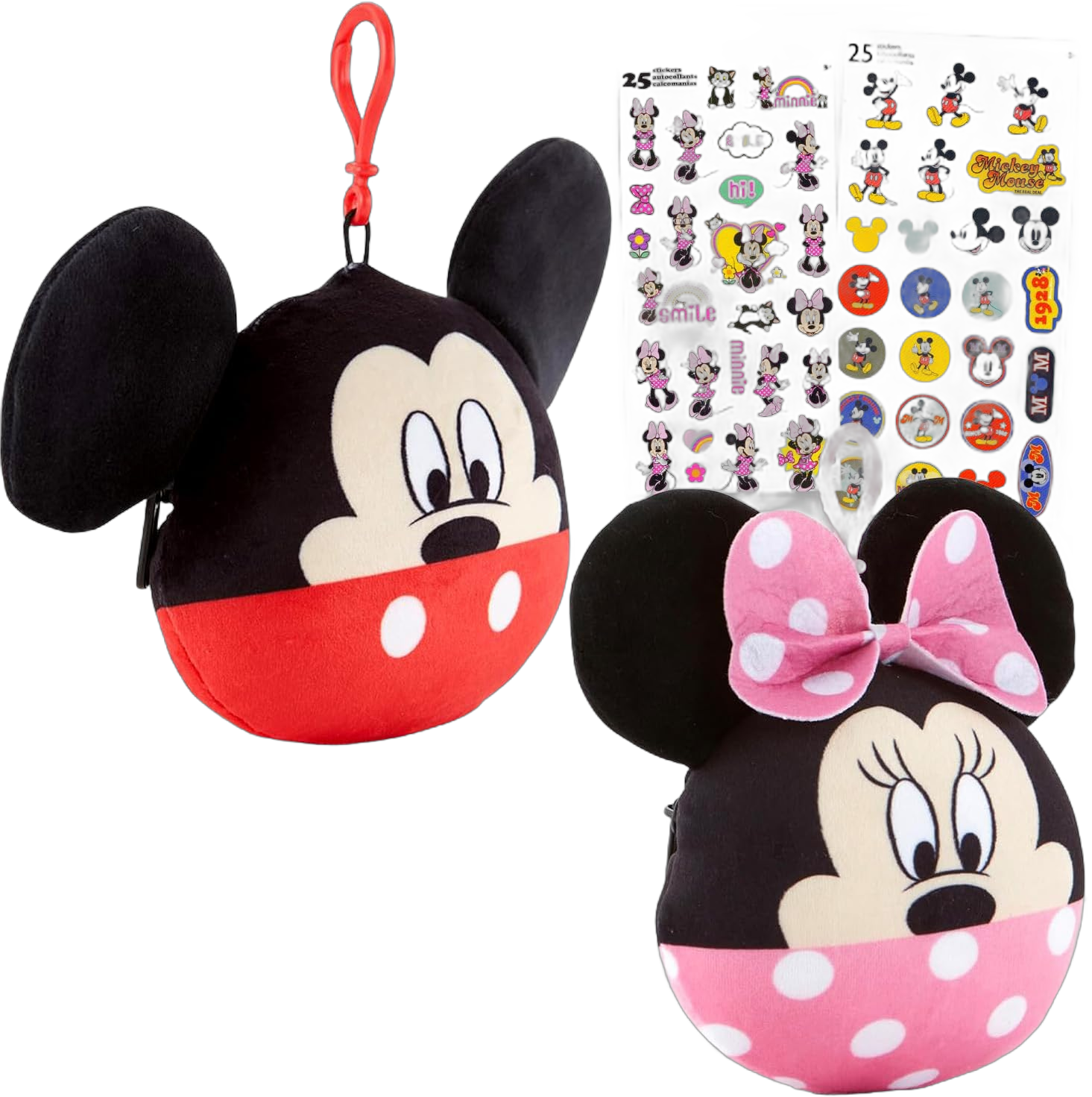 Mickey and Minnie Mouse Plush Keychain Set - Bundle with Mickey and Minnie Soft Zipper Pull Plushie for Kids with Tattoos, More | Mickey and Minnie Mouse Bag Clips Party Favor