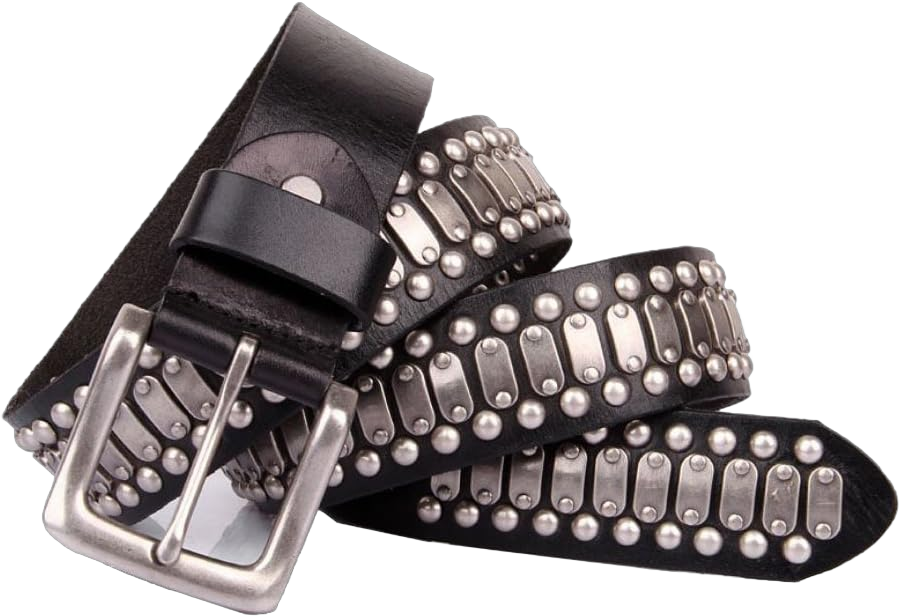 Punk Belt for Women/Men Double Rivets Black Leather Studded Round Rivets