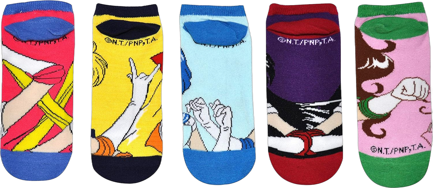 Sailor Moon Girls Lowcut Socks (5 Pair) - Women's Cosplay No Show Socks - Fits Shoe Size: 4-10 (Ladies)