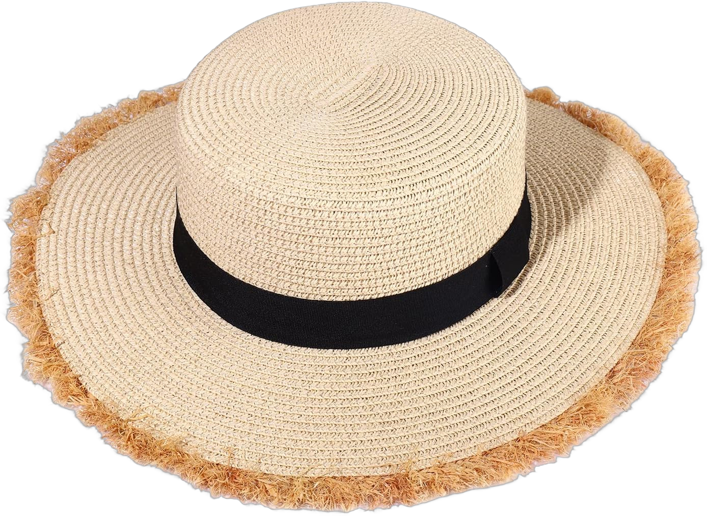 NLCAC Beach Hats for Women Frayed Edge Wide Brim Straw Sun Hat Summer Vacation Beach Accessories UPF 50 One Size Beige
