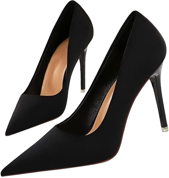 LUXINYU,Women Pointed Toe Heels Fashion Slim Stiletto Satin Elegant Ladies Pumps Shallow Solid Dress Comfort Work Heeled Shoes 5.5 Black