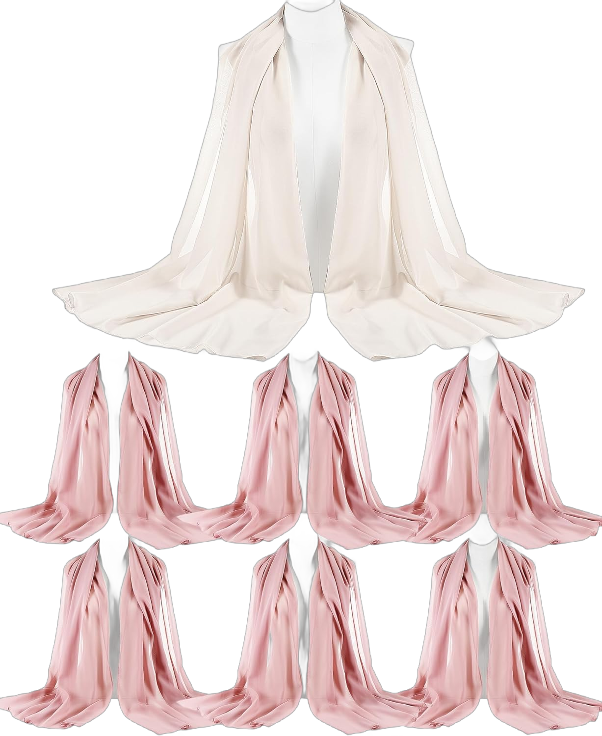 7 Pcs Wedding Shawls and Wraps for Evening Dresses Bridal Bridesmaid Elegant Chiffon Shawl Soft Shawl Scarf for Women, White, Pink