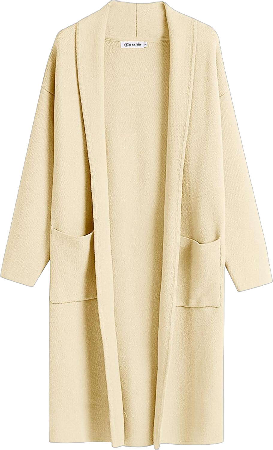 Caracilia 2023 Long Sweater Cardigan Women Fall and Winter Open Front Lapel Casual Knit Coat Coatigan Jacket Oversized Wool Trendy Overcoats Outwear Outfits Clothes with Pockets C93A4-kaqi-M Beige