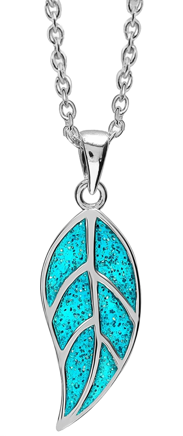 LeCalla 925 Sterling Silver Necklace for Women's Hypoallergenic Adjustable Pendant Cable Chain Necklace for Women 18 Inches Blue Leaf