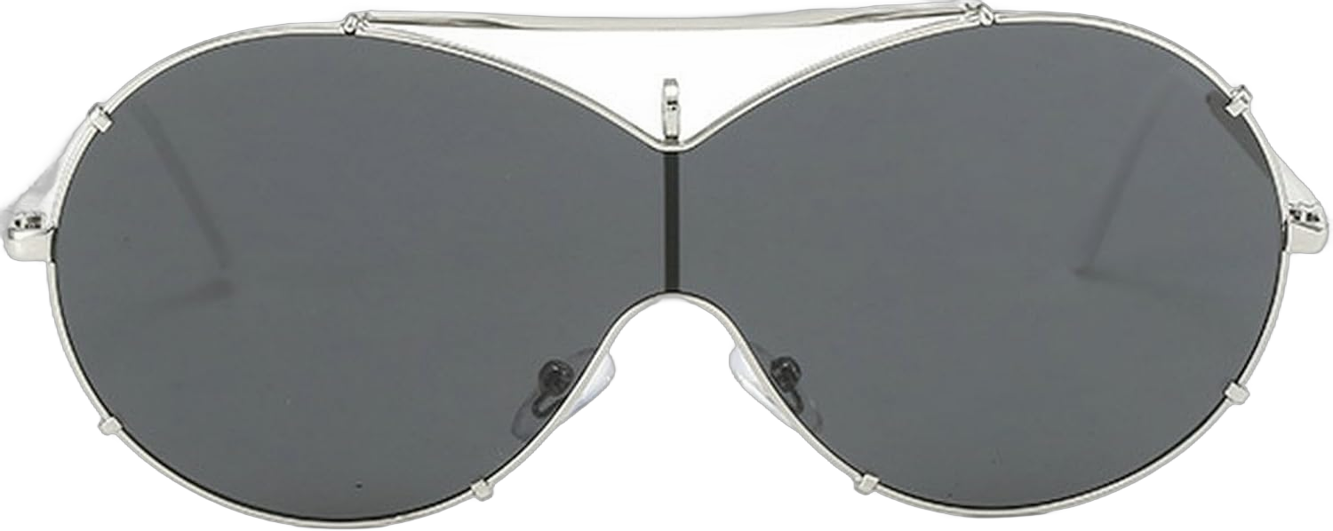 Oversized Pilot Sunglasses Women Fashion Big Frame One Piece Sun Glasses Mask Goggle Trendy Metal Frame Oval Shades Black