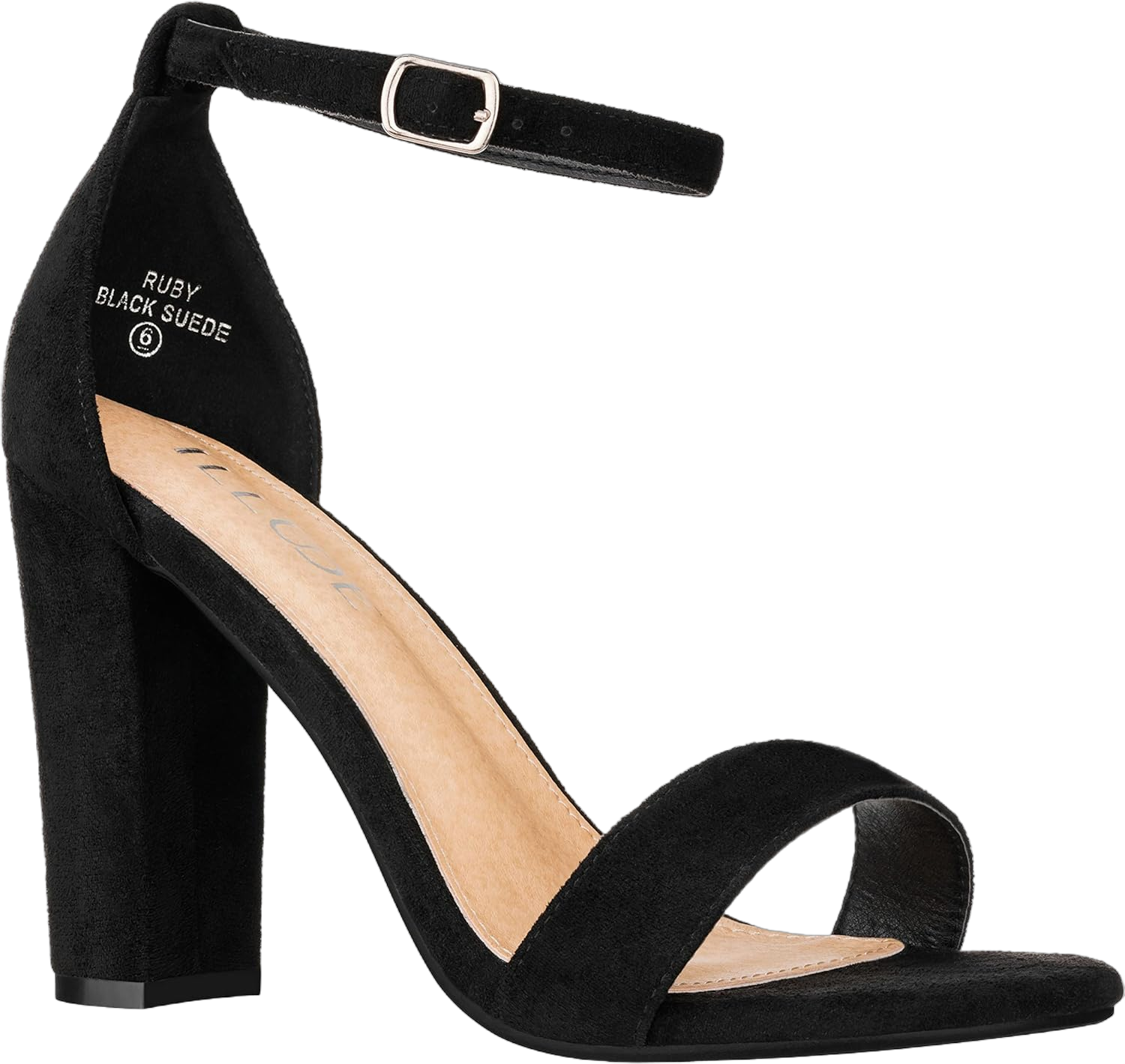 ILLUDE Women’s Open Toe Ankle Strap Chunky Block High Heel - Formal, Wedding, Party Classic Heeled Sandals - Ruby 7 Black Suede