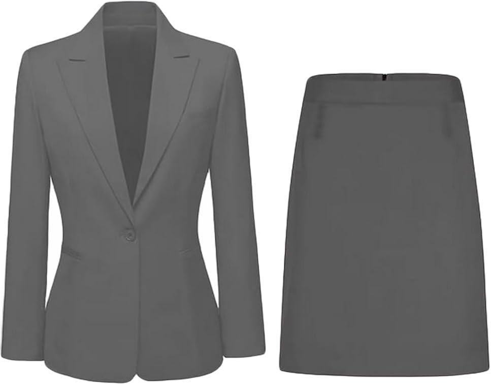 Womens 2 PC Skirt Suit Notch Lapel Office Work Outfit One Button Business Suit Blazer Skirt Formal Suit X-Small Light Grey