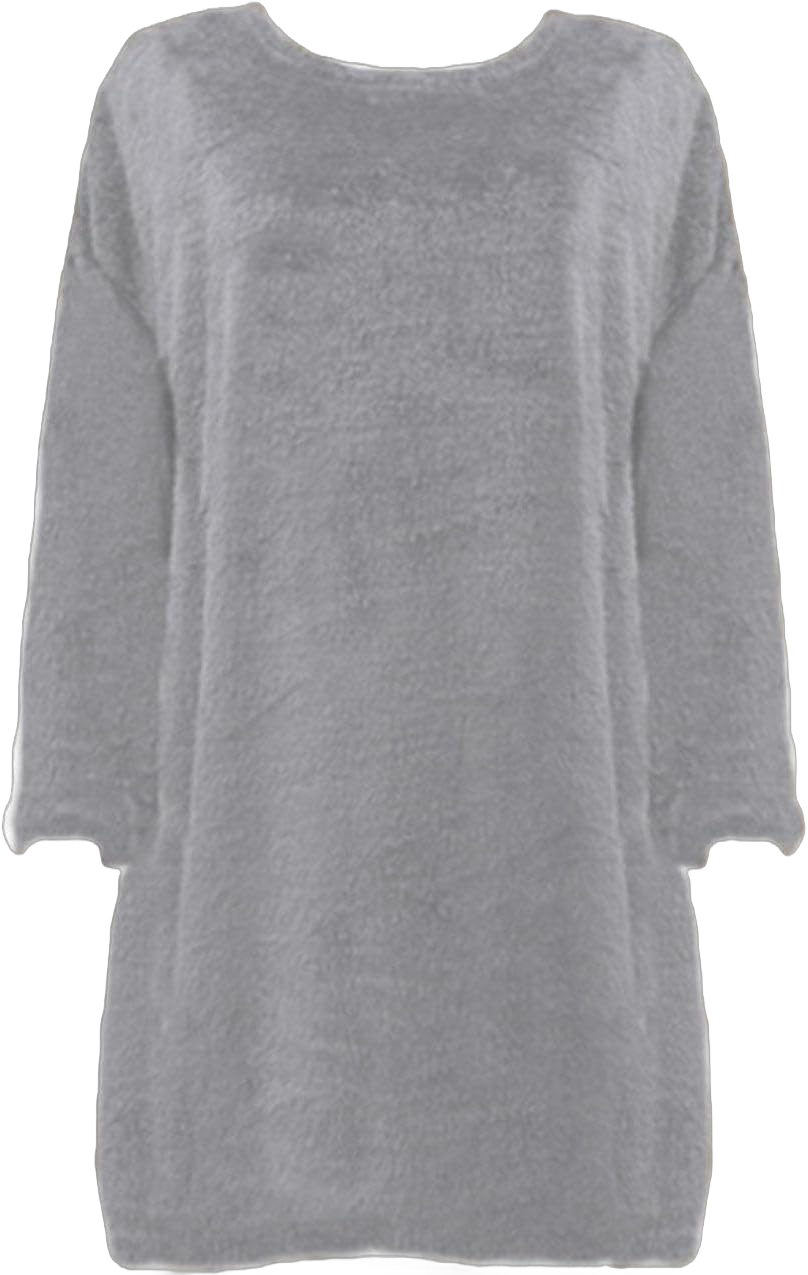 Women's Furry Pullover Sweater Dress Casual Long Sleeve Crewneck Sweatshirt Dress Loose Oversized Knitted Tops Dress Small Grey