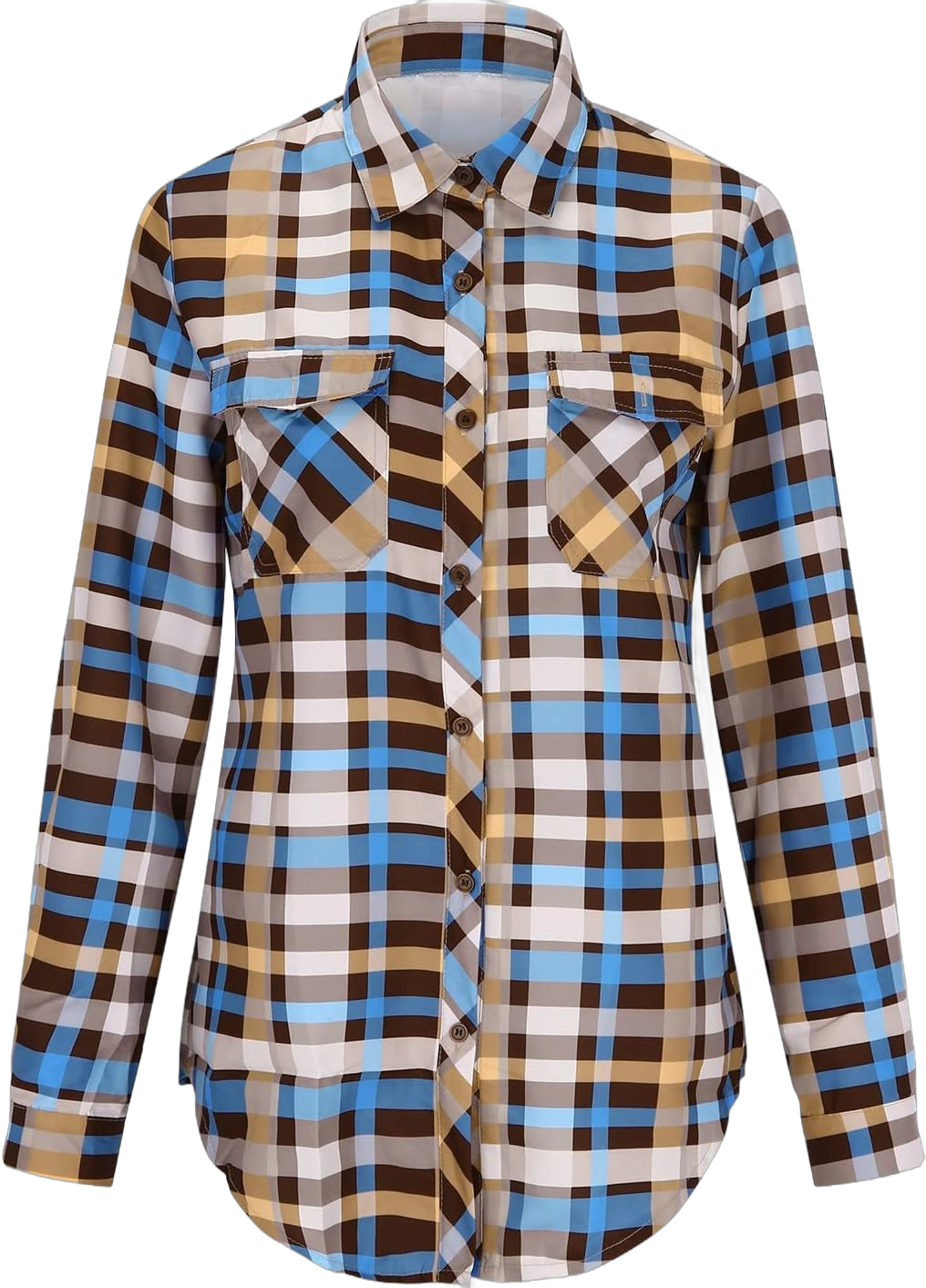 Womens Plaid Flannel Shirts Casual Collared Long Sleeve Lightweight Shackets Button Down Blouse Tops #G01-blue XX-Large