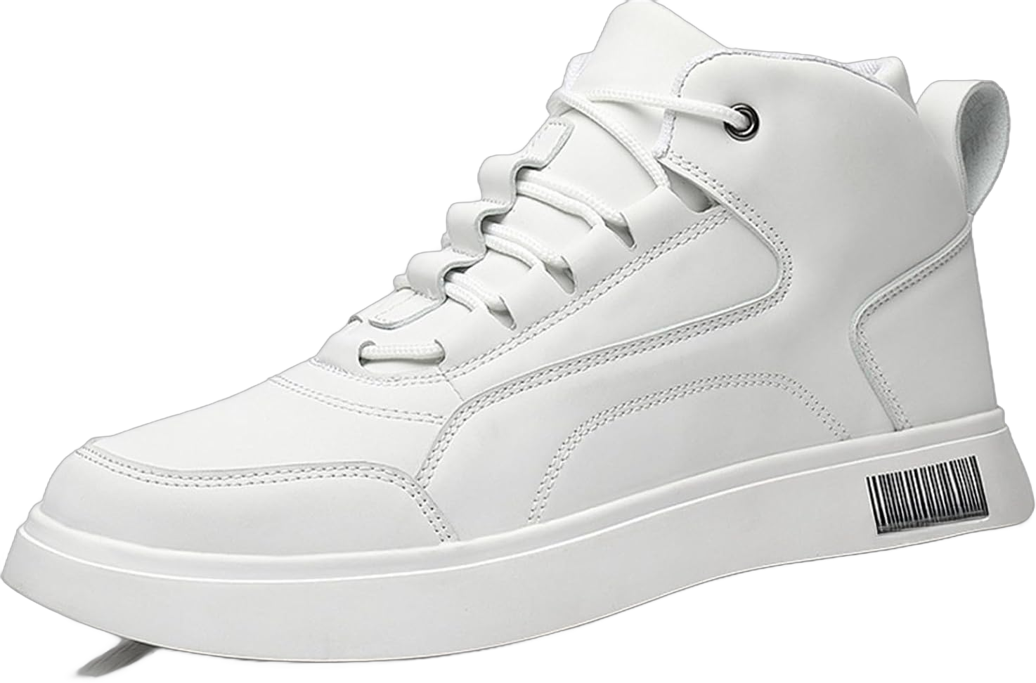 Men's Leather High Top Lace Up Fashion Sneakers Casual Non-Slip Flat Ankle Boots Comfort Walking Travel Shoes 7 White