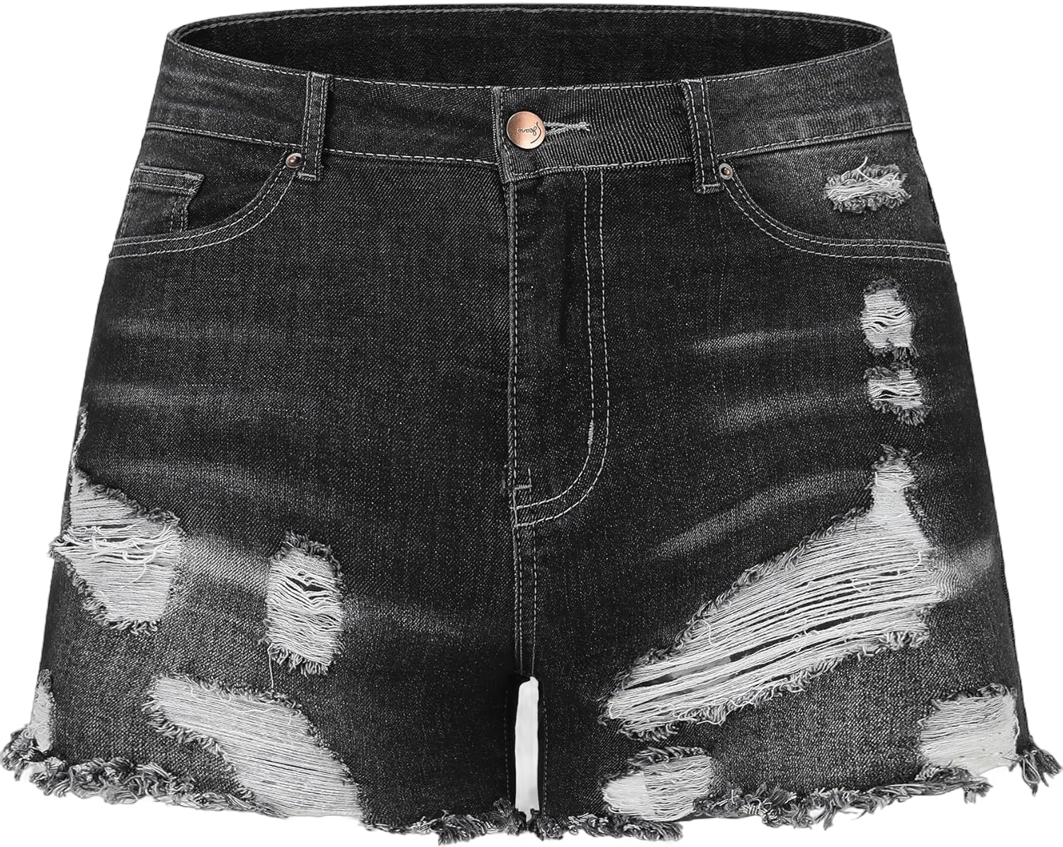 THUNDER STAR Stretchy Jean Shorts for Women Mid Rise Distressed Denim Shorts Ripped Casual Summer Shorts 16 Black