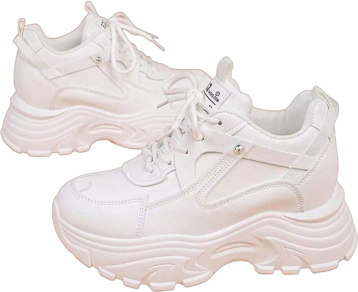 1pair Women's Comfortable Wedge Heel Platform Sneakers, Fashionable Chunky Sneakers, White, 8 Inches Heightening, Casual Shoes