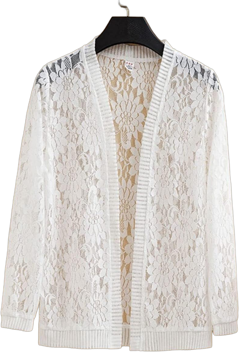 Hotmiss Women's 3/4 Sleeve Floral Lace Shrugs Open Front Cardigan Crochet Bolero Jacket White Large
