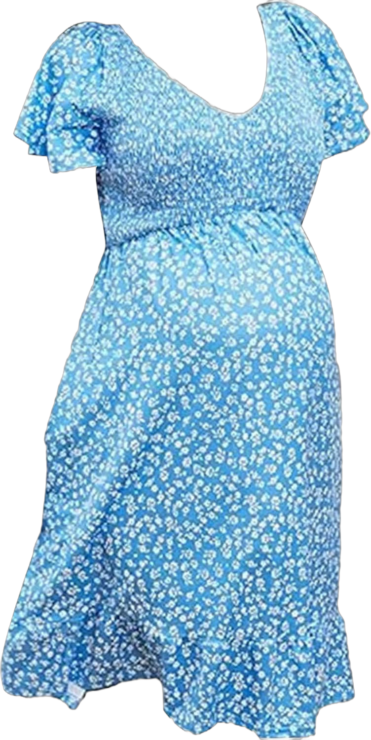 JEATHA Women Floral Print Maternity Dress Casual Summer Beach Sundress Short Sleeve V Neck Smock Ruffled Midi Dress