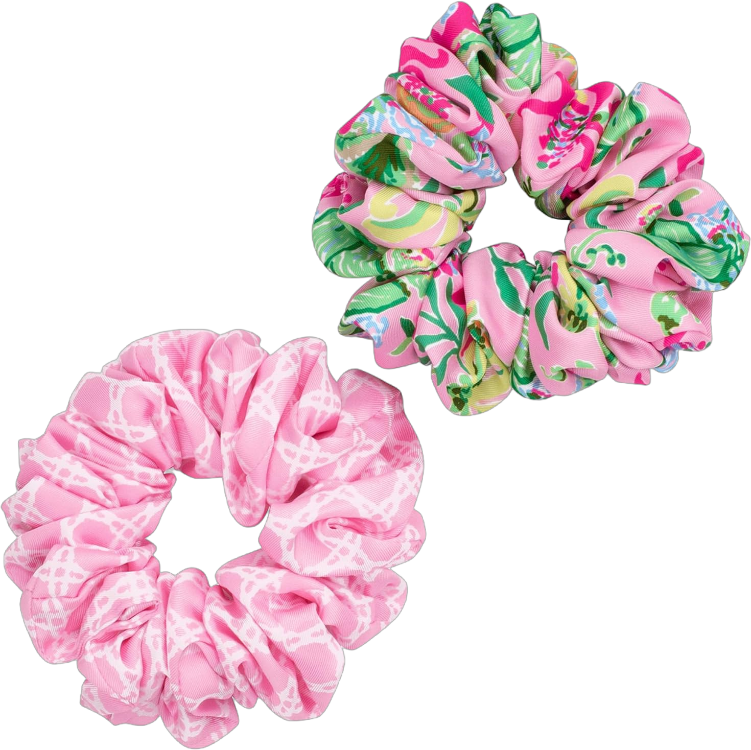 Lilly Pulitzer Large Scrunchie Set, 2-Pack Satin Scrunchies, Cute Hair Ties for Women and Girls, Via Amore Spritzer/Conch Shell Pink Caning