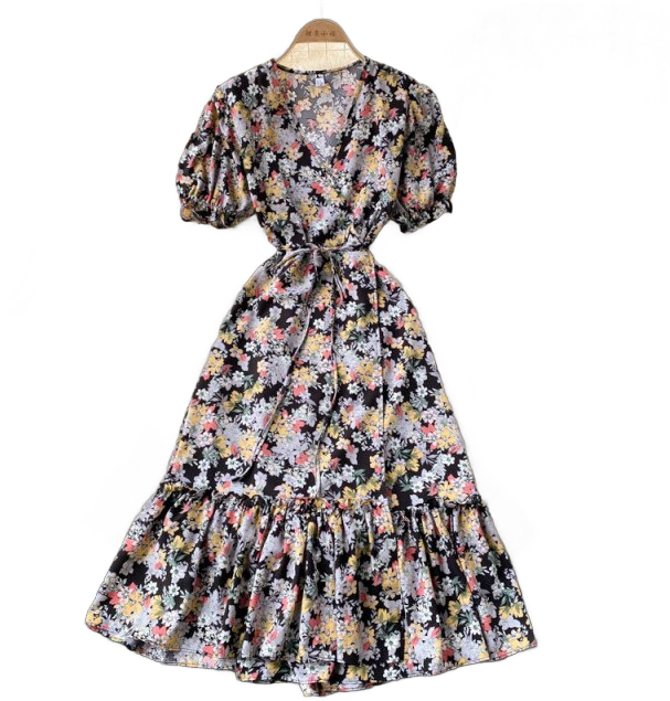 Women's Puff Sleeve Floral Print Beach Summer Dress