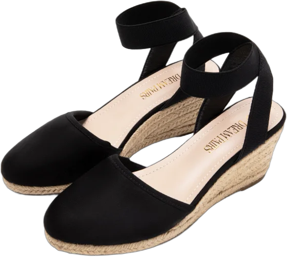 Dream Pairs REAM PAIRS Women's Comfort Elastic Ankle Strap Shoes Espadrilles Wedge Sandals AMANDA-1 BLACK Size 8