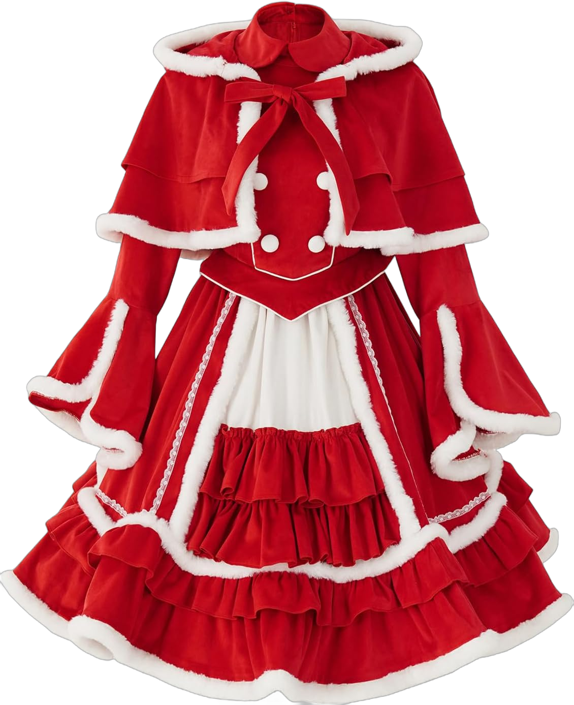 ZZEQYG Women's Palace Velvet Christmas Dress Lolita Dress Winter Warm Santa Dress With Cloak Small Red