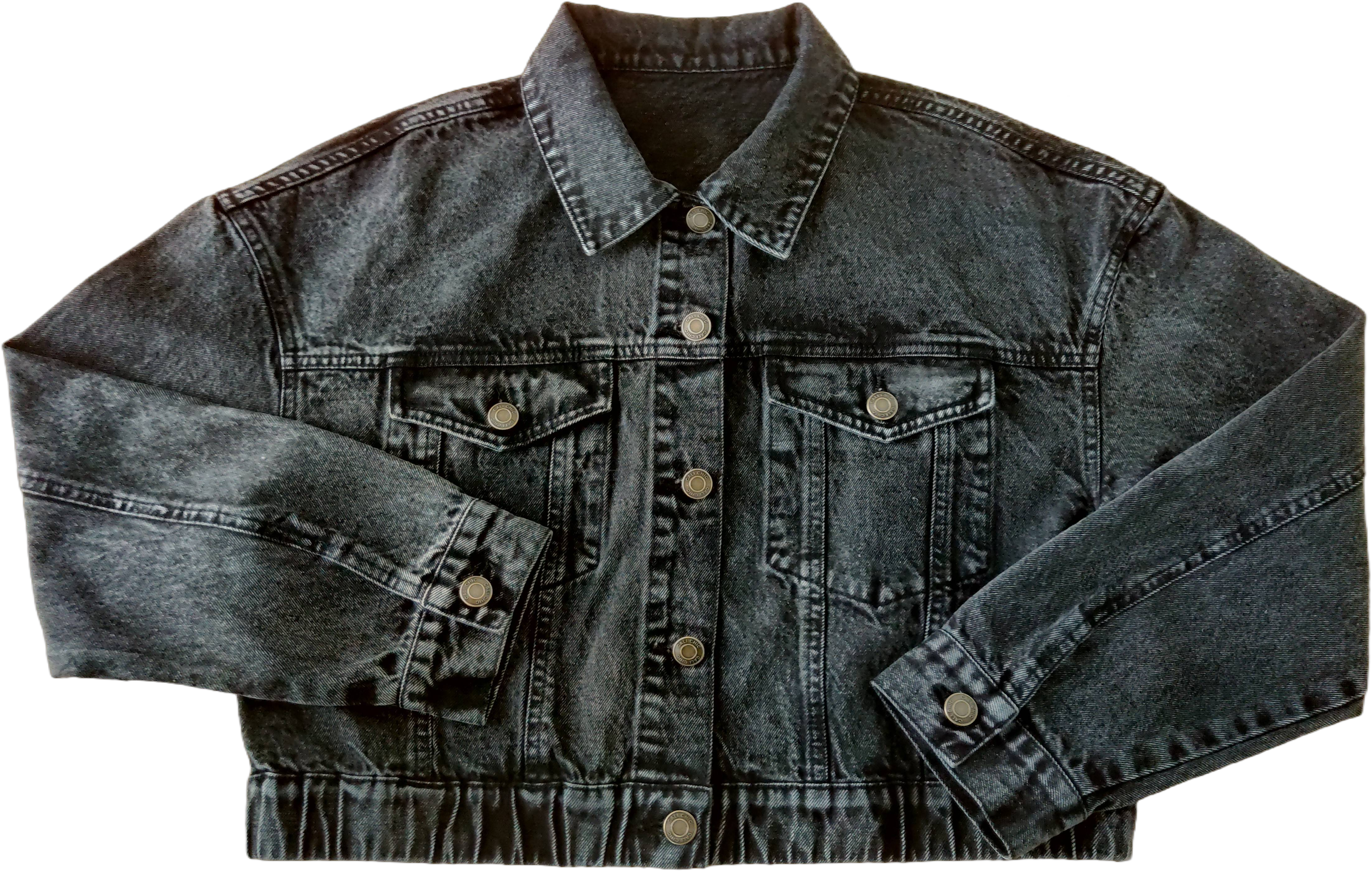 Cali Chic Women Denim Jacket Celebrity Snow Washed Black Drop Shoulder Crop Authentic Denim Jacket