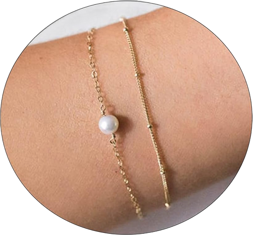ASCOMY Bracelet for Women Gold Bracelets for Girls Dainty Paperclip Herringbone Bracelet Layered Rope Chain Bracelet Set Layered Pearl Bead Gold