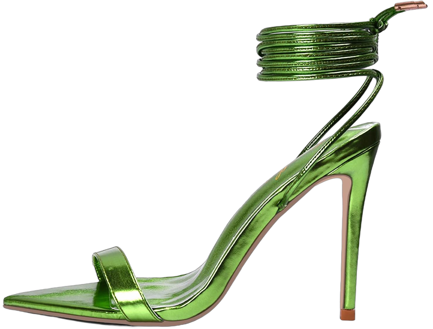 Elisabet Tang Women Lace up Heels Sandals Sexy 4.3 inch Strappy Stiletto Pointed Toe Heels Sandals Open Toe Heeled Metallic Sandals Party Wedding Shoes 6 Green