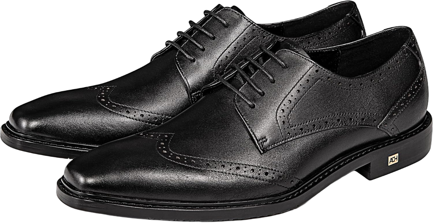 Men's Formal Leather Shoes Wingtip Oxford Shoes Leather Lace Up Business Derby Shoes 10 Black02
