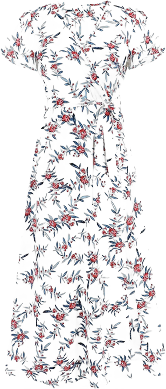 iQKA Women's Short Sleeve V Neck Retro Floral Print Boho Dress Ladies Elegant Evening Flare A-Line Wrap (Z1-C, M), Medium