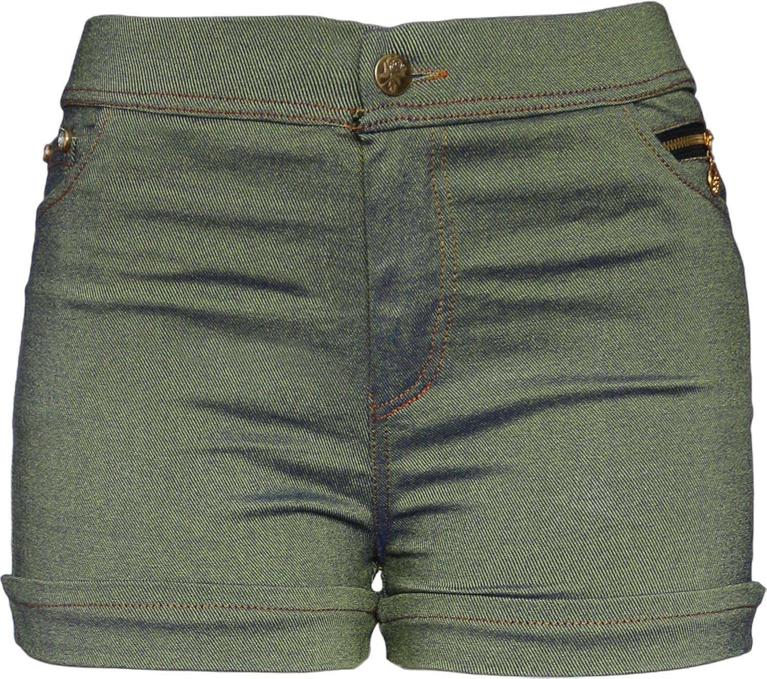 Boutique4Divas Women Casual Summer Mid Waist Stretch Fitted Denim Jean Shorts Medium-Large Olive
