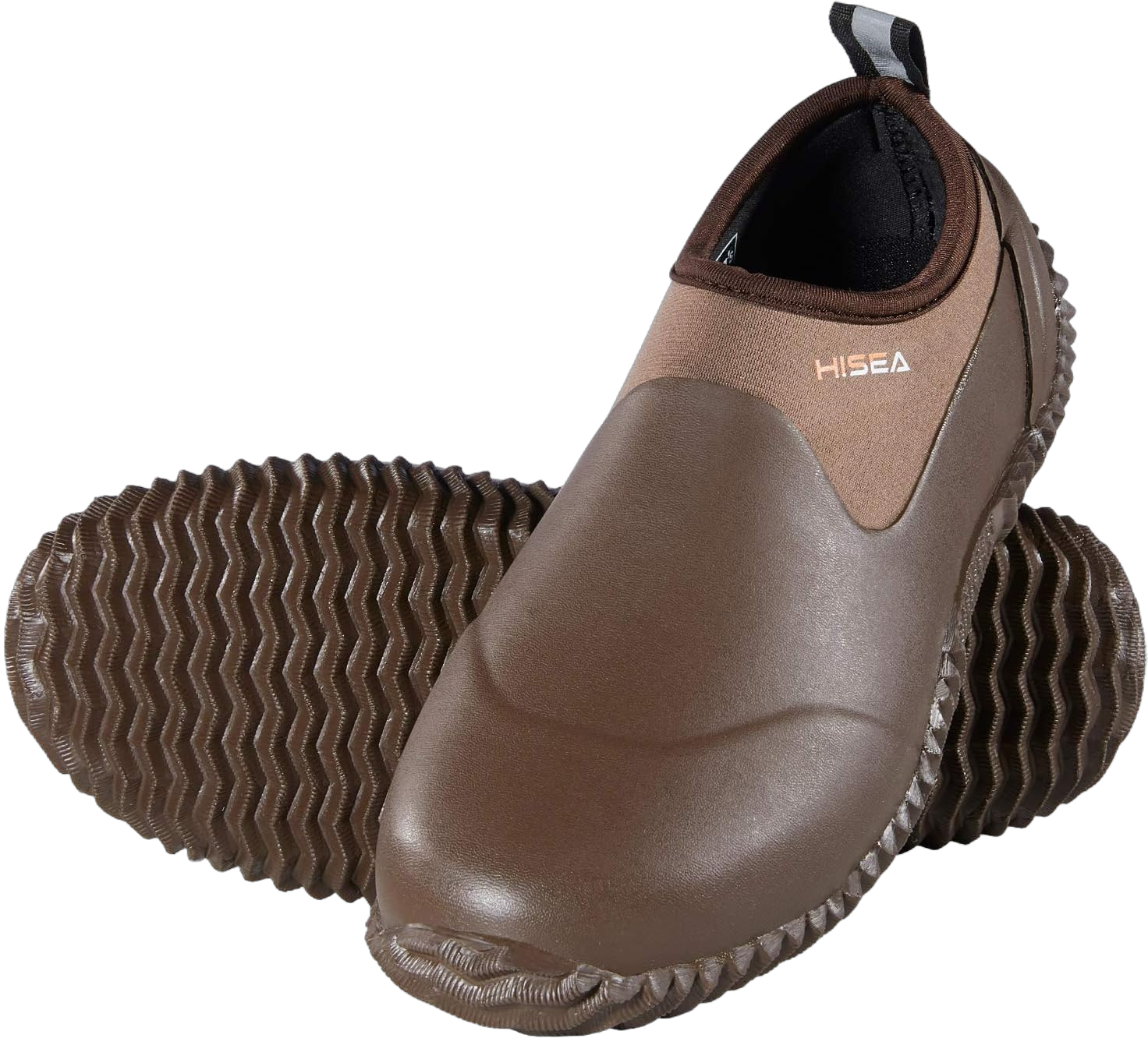 HISEA Unisex Waterproof Garden Shoes, Men's Ankle Rain Boots Women's Slip-On Footwear Rubber Neoprene Camp Booties Outdoor Rain Shoe for Gardening, Farming, Camping, Car Wash, Lawn Care and Yard Work 8 Women/7 Men Brown