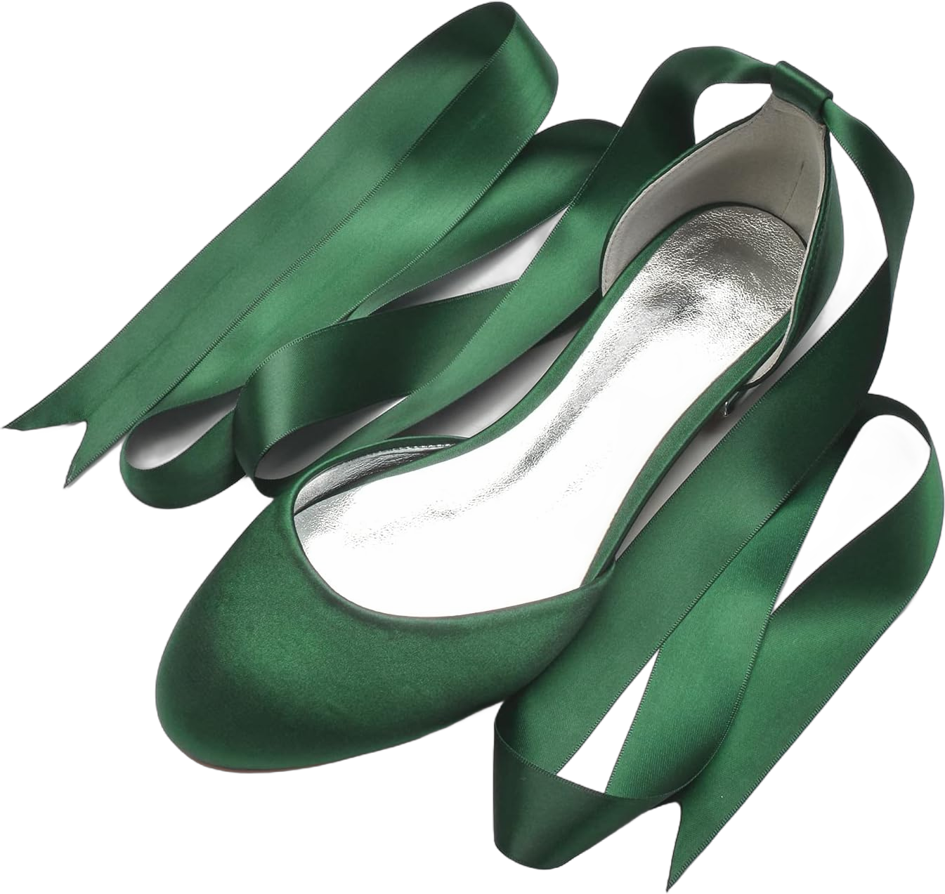 Ballet Flats Satin Comfortable Closed Toe Ribbon Tie Women Bride Wedding Shoes,Green,9