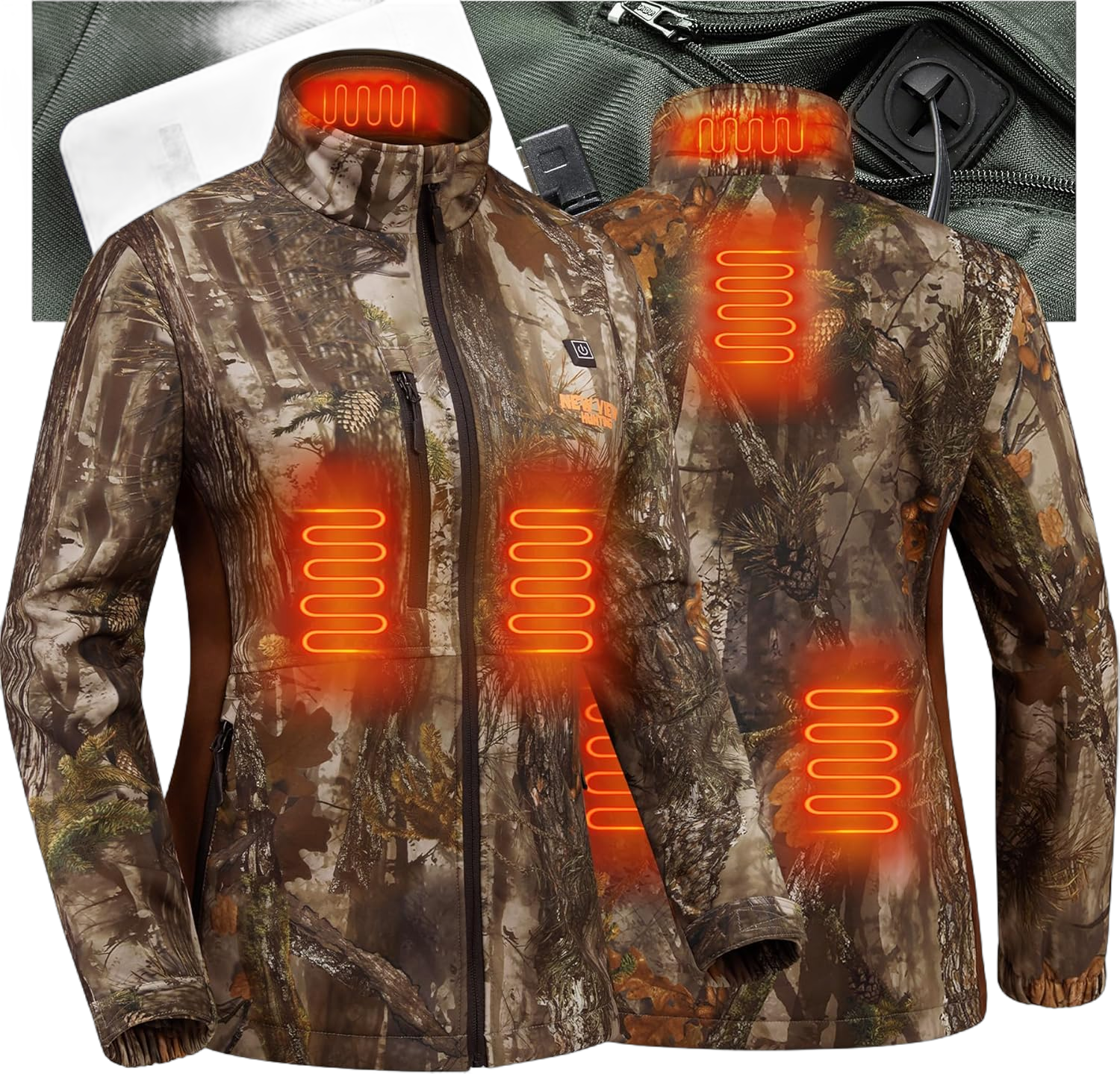 NEW VIEW Women Heated Jacket with 10000mAh Battery Pack,Electric Heated Coat Rechargeable for Winter Outdoors,Hunting,Fishing Medium Nv Tree Camo