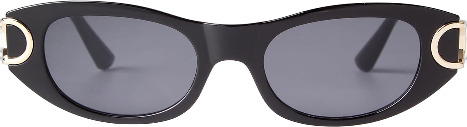 Retro Oval Sunglasses for Women Classic 90s Narrow Oval Sun Glasses Trendy Vintage Cat Eye Shades Black/Grey