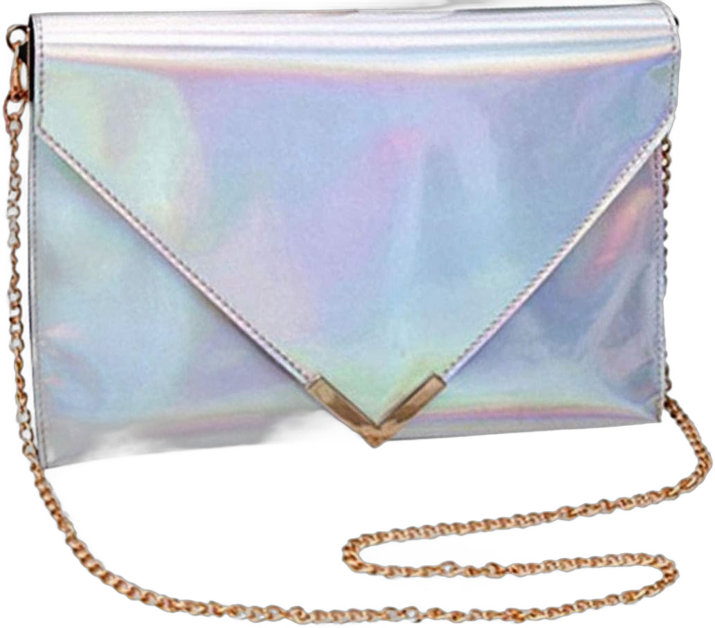 Goclothod Shoulder Bag Fashion Women Holographic Envelope Clutch Handbag Chain Crossbody Bag Tote Purse Silver