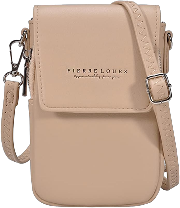 Sunwel Fashion Double Sections Cell Phone Bag Zipper Pocket with 5 Credit Card Slots Crossbody Purse Shoulder Bag for Women Beige